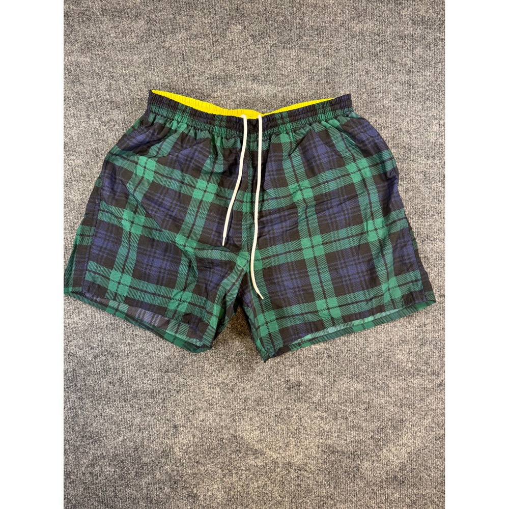 Catalina Mens‎ Plaid Swim Trunks Green Navy Blue Mesh Lined Board Shorts Large